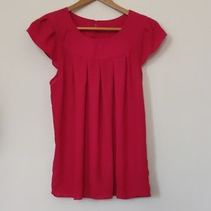 Red cap sleeve front pleated blouse